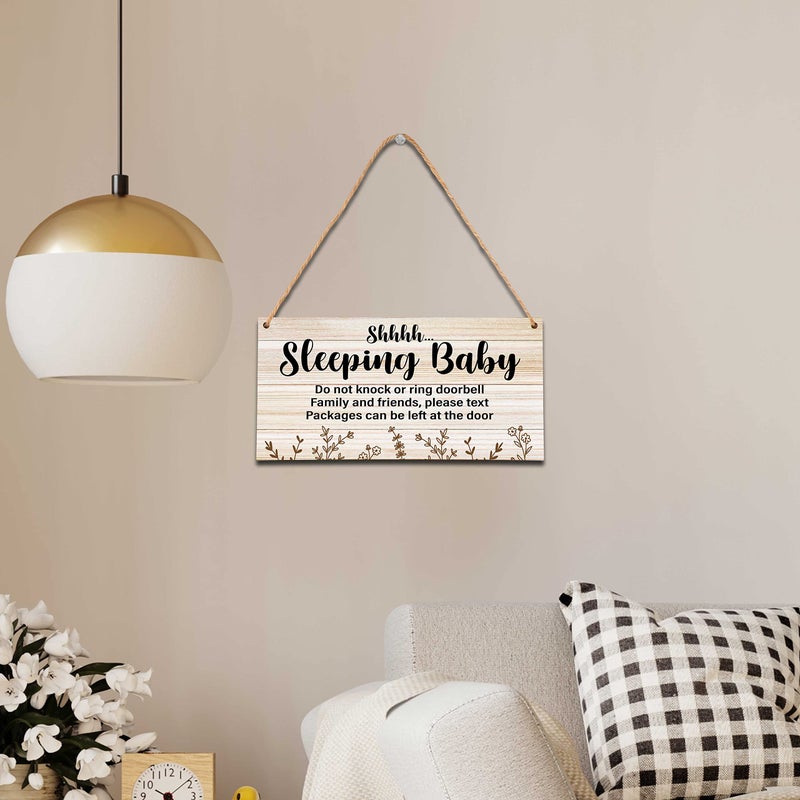Ycyfckdr Baby Sleeping Sign  Wooden Decorative Sign  Rustic  5x10 Inches  Brown  Beige  Rectangular  Floral  Hanging - Image 4